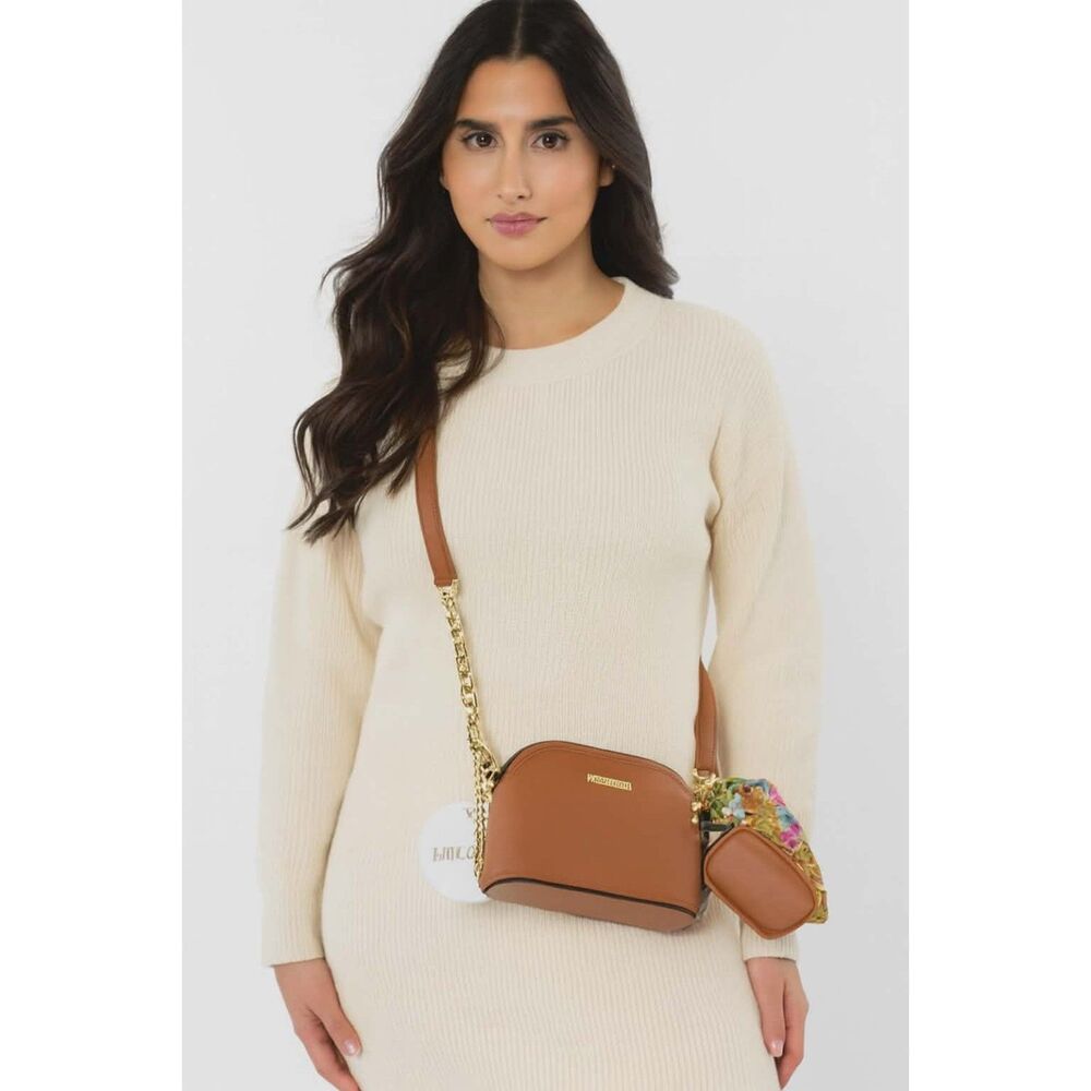 Steve Madden Crossbody Shoulder Handbag Satchel Purse Vegan Leather Cognac Brown